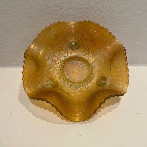 Antique Fenton Two Flower Carnival Glass Footed Bowl
